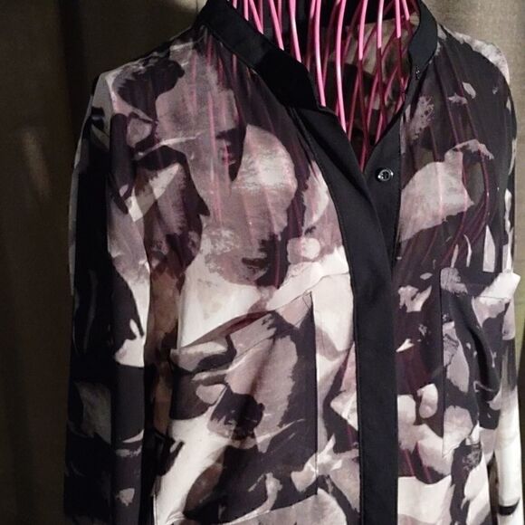 Massimo Black White Button up Sheer Blouse - Picture 8 of 9